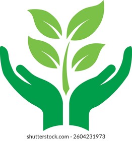 Eco-Friendly Hands Holding Plant Symbol for Sustainability, Nature Protection, and Green Living
