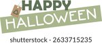 Eco-Friendly Happy Halloween Typography with Recycling Tag isolated. green Halloween typography. sustainable holiday marketing and environmental messaging. Vector illustration