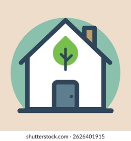 Ecofriendly home icon with leaf flat design Illustration