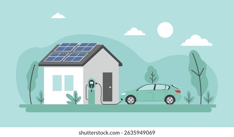 Eco-Friendly Home Solar Electric Car
Sustainable House Green Energy Illustration