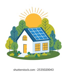 Hogar ecológico con paneles solares Ilustración