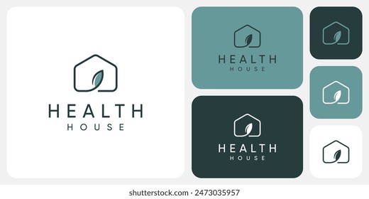 Diseño ecológico de la casa y del logotipo del Vector del contorno de la hoja con estilo moderno, simple, limpio y abstracto.