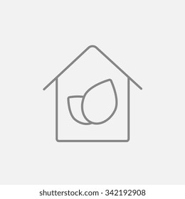 Eco-friendly house line icon for web, mobile and infographics. Vector dark grey icon isolated on light grey background.