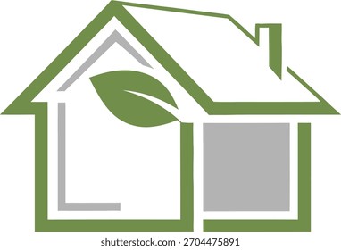 Logotipo ecológico de la casa con una hoja, aislado en