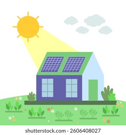 Eco-friendly house with solar panels vector – renewable energy illustration for sustainability and green technology
