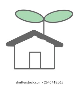 Eco-friendly house with sprouting leaf