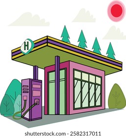 Eco-friendly hydrogen fuel station. A vector file. Useful for creating advertisements, creating content, creating animations, creating tutorials, banners, etc.