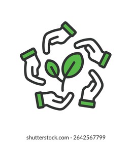 Eco-friendly, icon in line design green. Eco-friendly, sustainability, green, environment, recycle, zero-waste, renewable on white background vector. Eco-friendly, editable stroke icon
