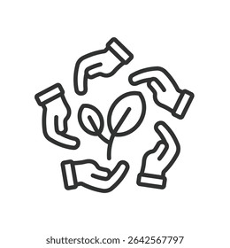Eco-friendly, icon in line design. Eco-friendly, sustainability, green, environment, recycle, zero-waste, renewable on white background vector. Eco-friendly, editable stroke icon