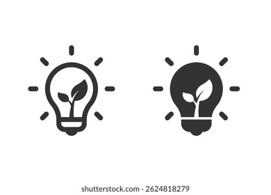 Eco-Friendly icon set. Lightbulb with a sprout, symbolizing green energy, sustainability, and creative ideas. Perfect for presentations, websites, and print materials.