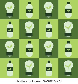Eco-Friendly Icons Pattern for Environment Day – Light Bulb and Bottle with Leaf Symbol