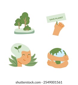Eco-friendly icons promoting environmental awareness and planet conservation.
