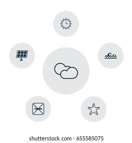 Eco-Friendly Icons Set. Collection Of Cigarette, Cloud Cumulus, Sea Star And Other Elements. Also Includes Symbols Such As Stop, Fish, Water.