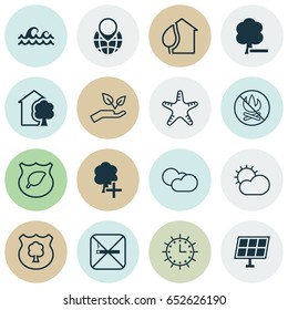Eco-Friendly Icons Set. Collection Of Home, Guard Tree, Sea Star And Other Elements. Also Includes Symbols Such As Ecology, House, Cloudy.