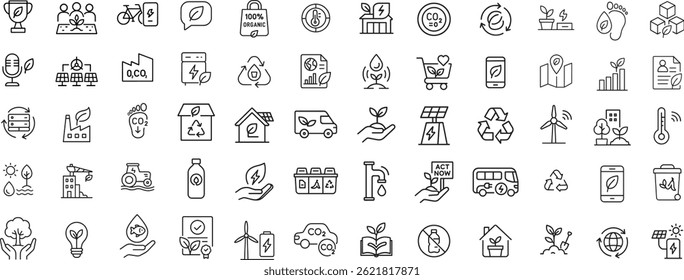 Eco-Friendly Icons Vector Set, Outline Style Isolated on White Background.