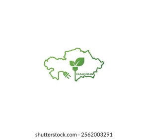 Eco-friendly Kazakhstan map symbolizing renewable energy and sustainability for green projects and initiatives.