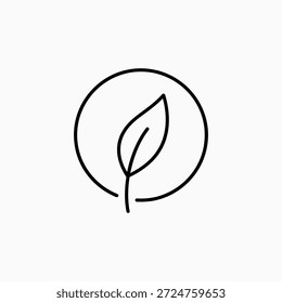 Hoja respetuosa del medio ambiente en el diseño minimalista del icono del arte de la línea del círculo