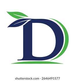 Letra Ecológica D Logo com Símbolo de Folha