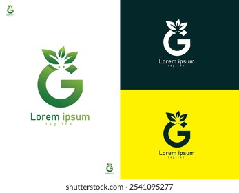 Eco-Friendly Letter 'G' Logo with Leaf Accent – Ideal for Organic, Sustainable, and Green Brands