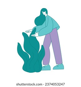 Eco-friendly Life with Woman Care of Growing Plant Save Planet Vector Illustration