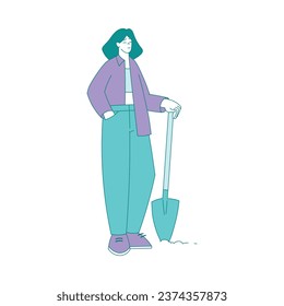 Eco-friendly Life with Woman with Shovel Save Planet Vector Illustration