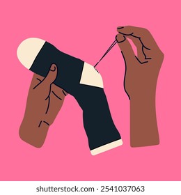 Eco-friendly Lifestyle with Woman Character with Needle Sewing Patch Vector Illustration