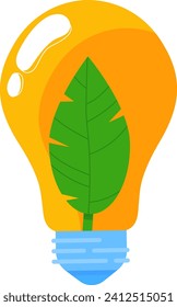 Eco-friendly light bulb with green leaf inside. Sustainable energy and environment conservation vector illustration.