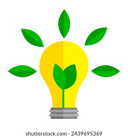Eco-friendly light bulb with green leaves. Vector Illustration. EPS 10.