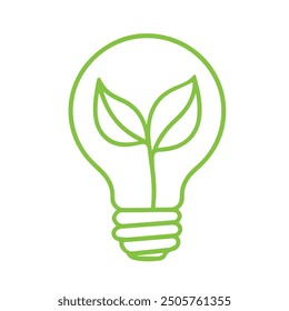 Eco-friendly lightbulb vector illustration with green leaves symbolizing renewable energy and sustainability. Perfect for green energy projects, environmental campaigns, and eco-conscious design theme