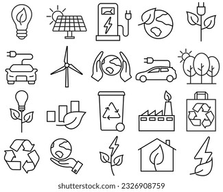 Eco-friendly line set icon, green energy logo vector