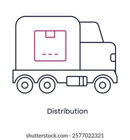 Eco-friendly logistics truck icon. Transportation symbol of organic produce moving from farms to markets with editable stroke.
