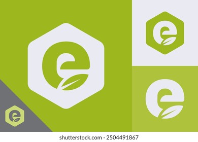 An eco-friendly logo badge featuring the letter 'E,' designed with green and natural elements to symbolize sustainability, environmental consciousness, and a commitment to preserving nature for future