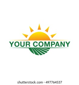 Eco-friendly logo design with sun and fertile soil 