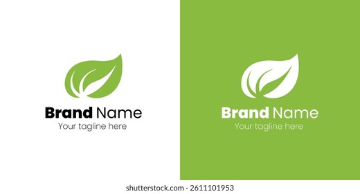 Eco-Friendly Logo Design with Two Leaves. Organic leaf logo design on white background