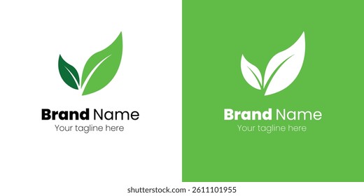 Eco-Friendly Logo Design with Two Leaves. Organic leaf logo design on white background