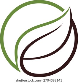 Logotipo ecológico com uma folha estilizada dentro de um círculo verde, isolado em