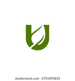 Umweltfreundliches Logo von Green Leaf U Symbol für Naturprodukt-Unternehmen. Einzeln auf weißem Hintergrund.