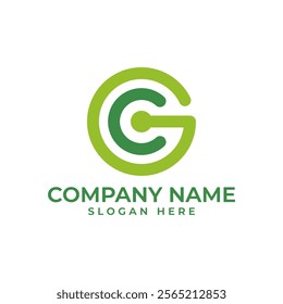 Eco-friendly logo with intertwined "G" and "C" within a circular frame. Symbolizes connectivity, growth, and sustainability, ideal for tech, energy, or environmental businesses.