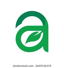 Letra A minúscula ecológica con logotipo de hoja.