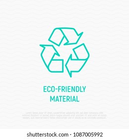 Eco-friendly material, recycle symbol from three arrows thin line icon. Modern vector illustration.