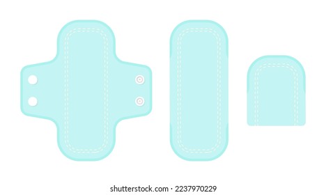 Eco-friendly menstrual pad for periods vector illustrations set. Cartoon drawings of blue folded medical pads from fabric on white background. Menstruation, hygiene, health, zero waste concept