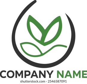 "Eco-friendly and minimalist logo design featuring green leaves within a circular element, symbolizing nature, sustainability, and organic branding, perfect for businesses focusing on environmental an