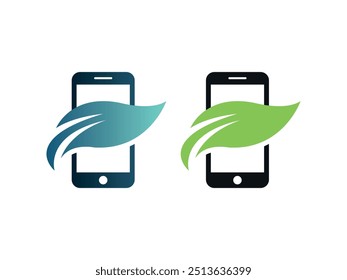 Eco-Friendly Mobile Phone Logo with Leaf Icon – Symbolizing Sustainable Technology, Digital Eco Solutions, Green Practices, Nature-Connected Mobile Service, and Environmentally Conscious Digital Apps.