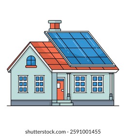 Eco-Friendly Modern House with Solar Panels on Roof - Sustainable Energy Home Illustration for Green Living and Renewable Energy Concepts