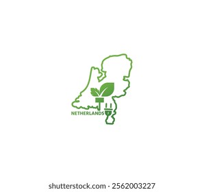 Eco-friendly Netherlands map symbolizing renewable energy and sustainability for green projects and initiatives.