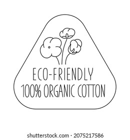 Eco-friendly organic cotton sign of eco friendly, natural labels for print packaging biodegradable, sustainable products. Vector stock illustration isolated on white background for tag. EPS10