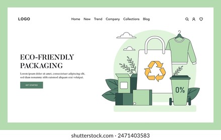 Eco-friendly packaging concept. An illustration featuring reusable bags, recycle symbols, and sustainable materials. Promoting environmental responsibility in retail. Vector illustration.