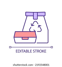 Eco-friendly packaging for food delivery RGB color icon. Environment friendly service. Recyclable container. Isolated vector illustration. Simple filled line drawing. Editable stroke. Arial font used