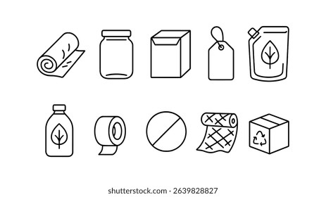 Eco-friendly packaging outline icon set. sustainable, recyclable materials collection