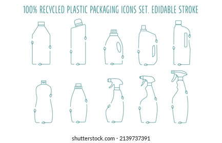 Embalaje ecológico - Reciclaje del concepto de icono de botellas de limpieza de la clasificación de residuos. Trazo editable. Ilustración de material vectorial aislada en el fondo blanco para la impresión del logotipo de embalaje. EPS10 